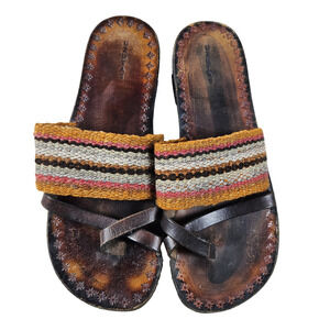 Peruvian Uzutas Leather Sandals Handmade Women 9.5 Boho Flats Woven Thong Loop